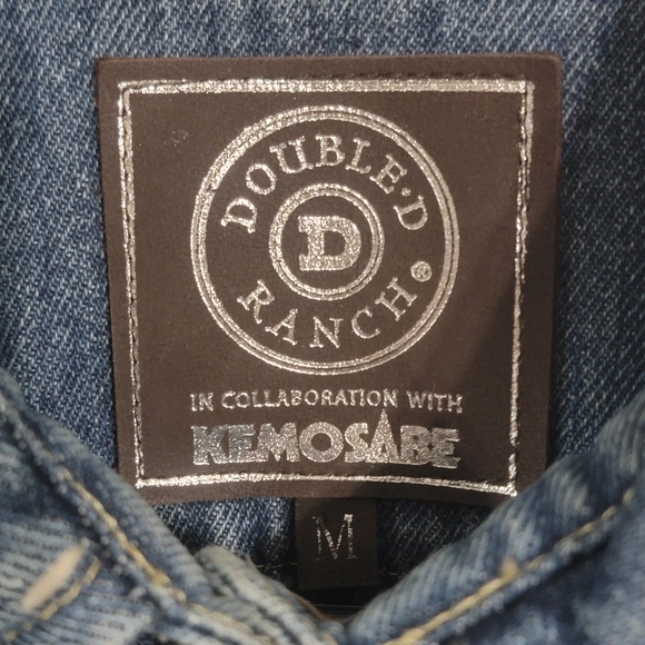 Double D Ranch x Kimo Sabe Denim Jacket Medium Flag Back Pins Western Boho - Picture 5 of 9